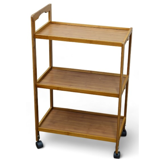 3-Tier Wooden Trolley with Wheels