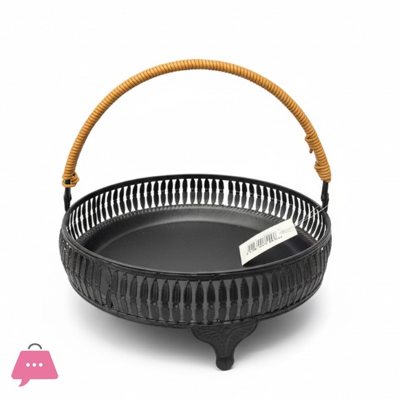 Vintage Style Metal Basket with Rattan Handle