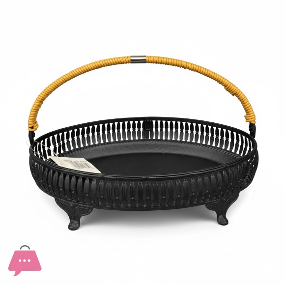 Vintage Style Metal Basket with Rattan Handle