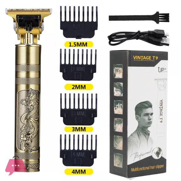Vintage T9 Trimmer Professional Dragon Style Metal Rechargeable Electric Hair Clipper Cutting Machine