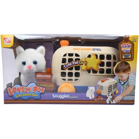 Lovely Pet White Kitten Cat Plush Toy with Carrier Play Set