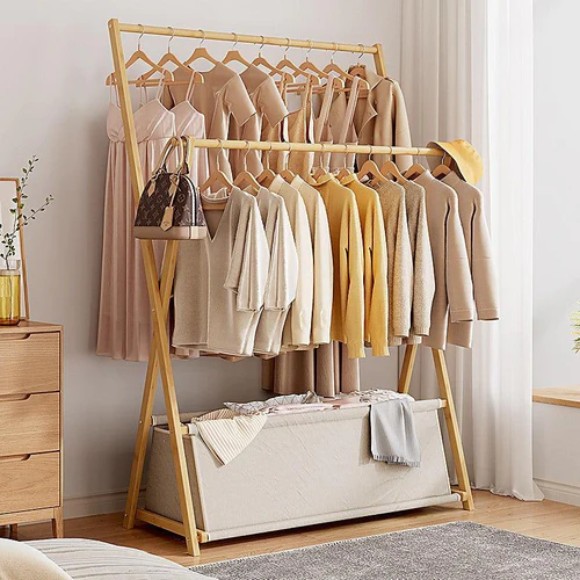 Wooden Bedroom Modern Coat Rack Stand Coat Hanger Stand with Shoe Rack