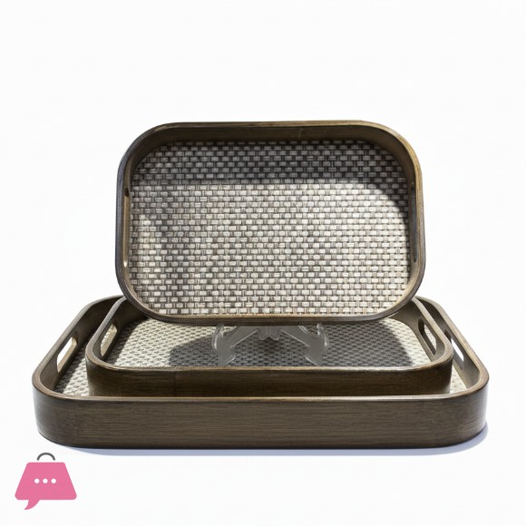 Wooden Serving Tray with Natural Jute Inlay