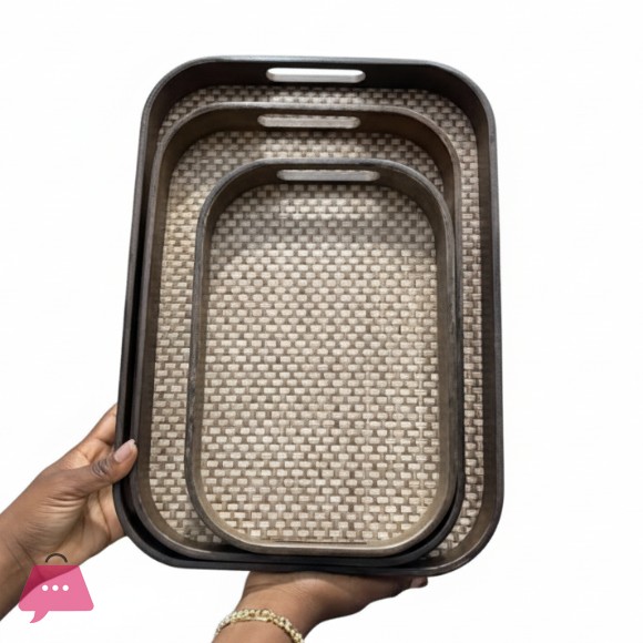 Wooden Serving Tray with Natural Jute Inlay