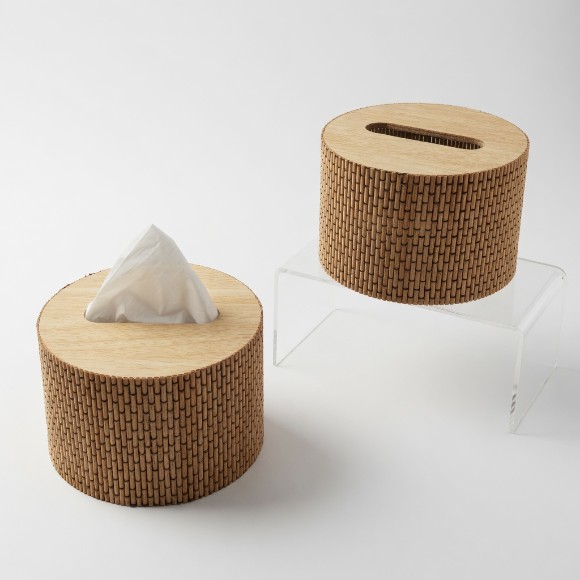 Wooden Tissue Paper Holder Box with Jute Finish Round