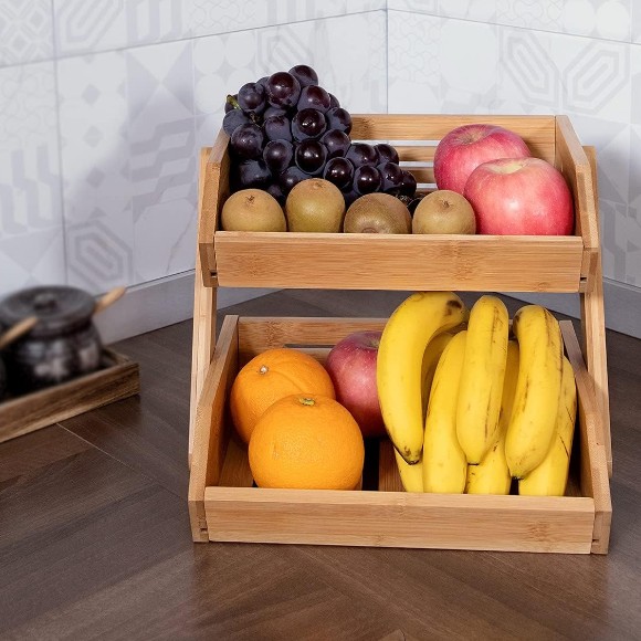 2 Tier Fruit Basket For Kitchen-Fruit and Vegetable Storage Bowl Stand