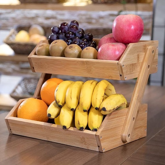 2 Tier Fruit Basket For Kitchen-Fruit and Vegetable Storage Bowl Stand