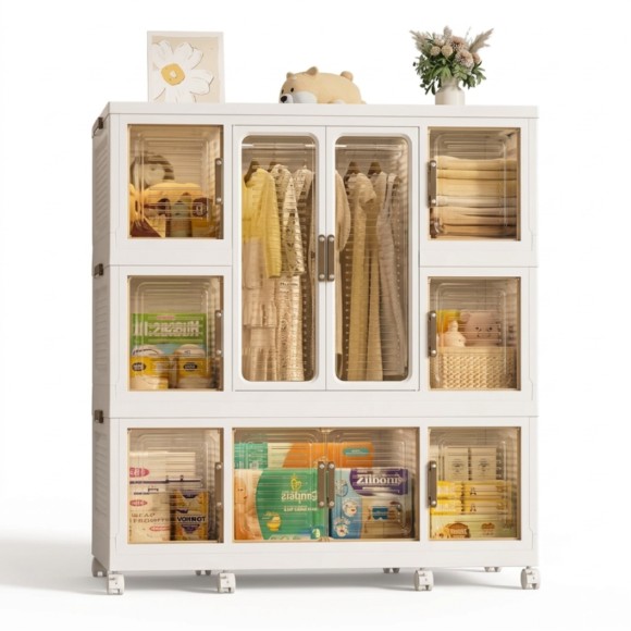 3-Layer Modern Luxury Bedroom Storage Cabinet Double-Door Baby Drawer