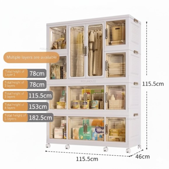 3-Layer Modern Luxury Bedroom Storage Cabinet Double-Door Baby Drawer