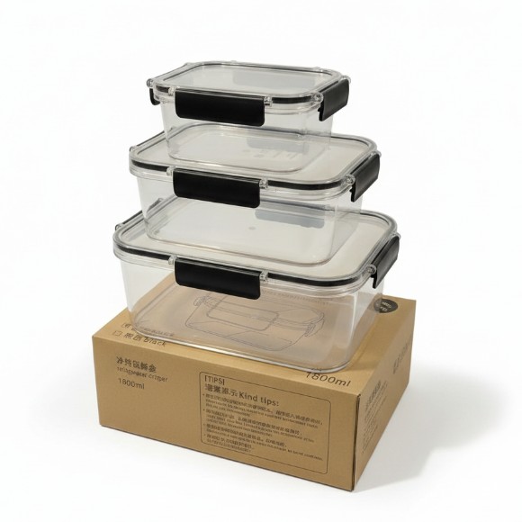 3 Piece Fridge Box Crisper Set Acrylic Food Storage Containers