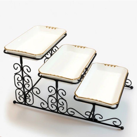 3 Step BBQ PLATTER WITH METAL STAND