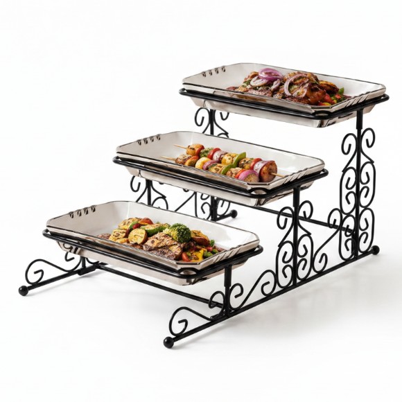 3 Step BBQ PLATTER WITH METAL STAND