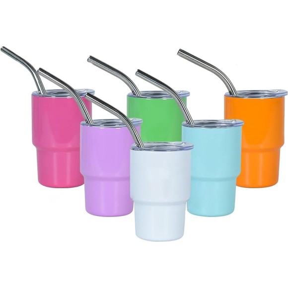3oz Mini Tumbler Shot Glass Stainless Steel Mini Tumblers with Lids and Straws