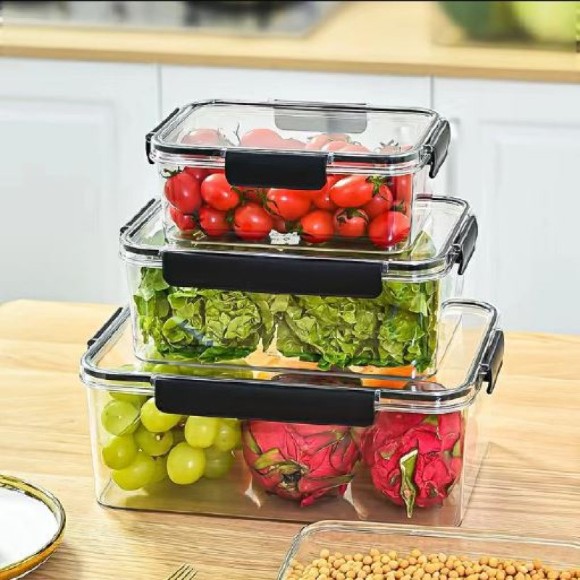 3 Piece Fridge Box Crisper Set Acrylic Food Storage Containers