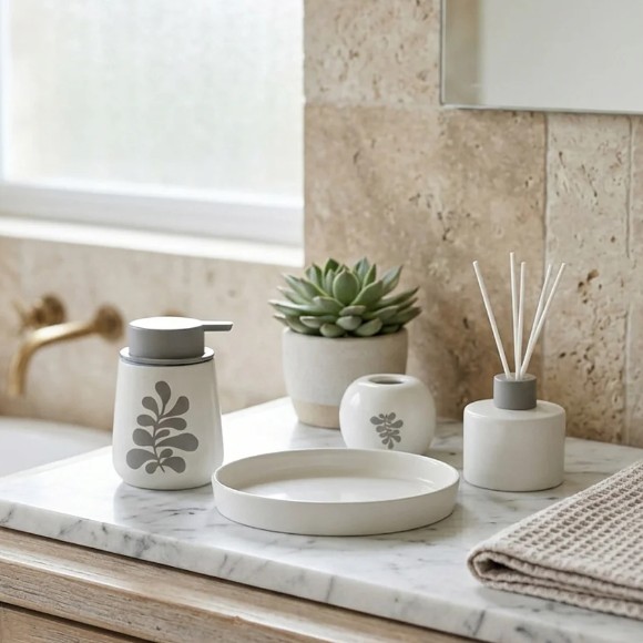 4-Piece Bathroom Accessories Set with Tray