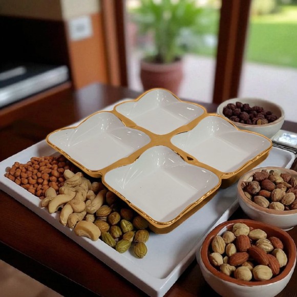 4-Section Ceramic Gilded Snack Server