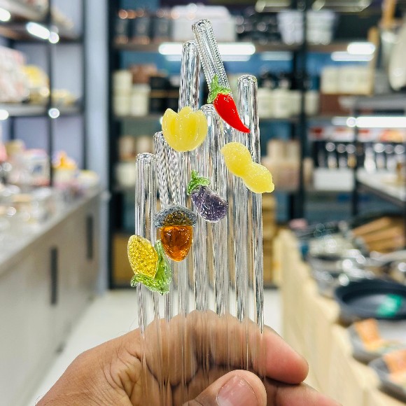 6-Pcs Vegetables Glass Straws Set with Cleaning Brush