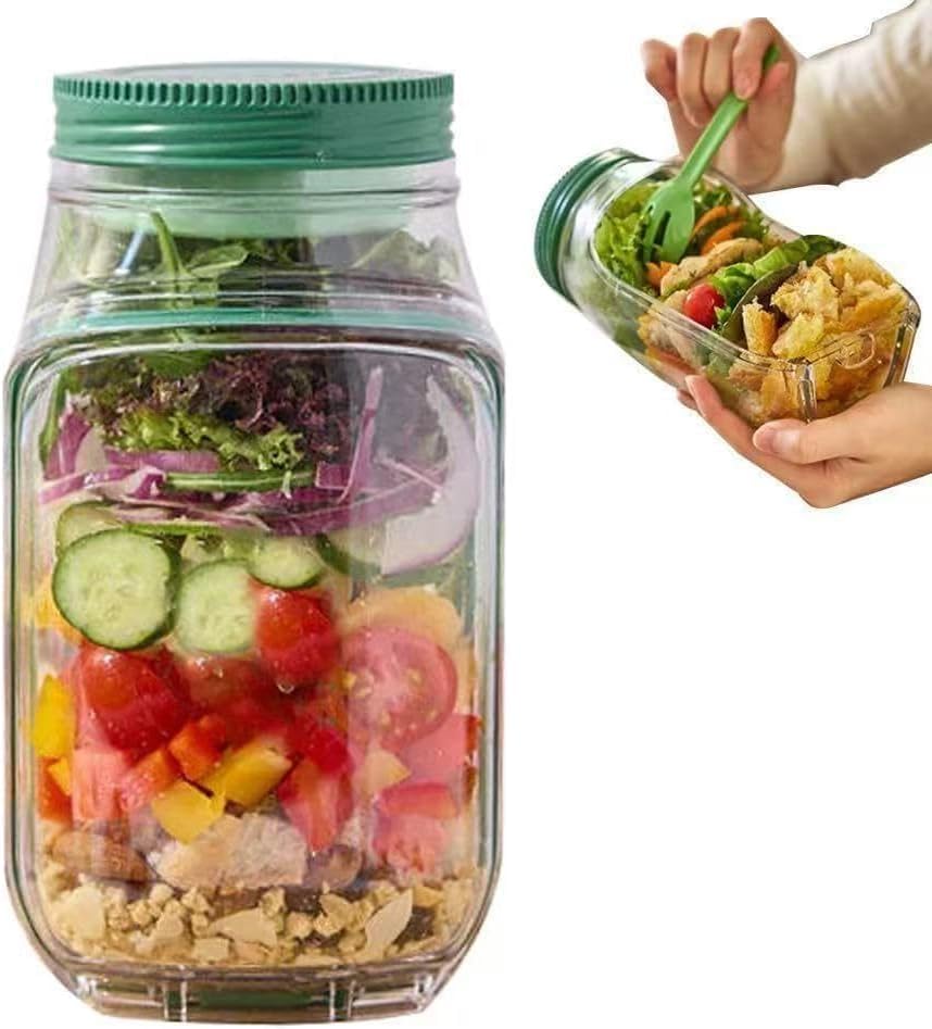 Side-Opening Salad Mason Jar, Leak-Proof Dressing Container