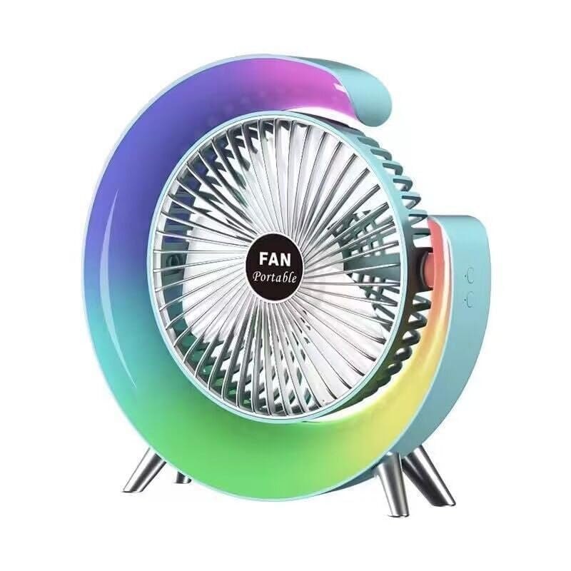 Colorful RGB Lighting Fan Usb Rechargeable Home Electric Fan Portable Fan For Bedroom Office Desktop