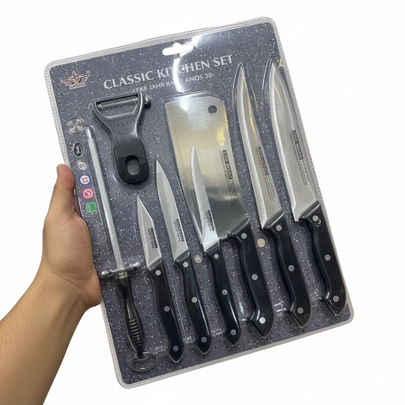 8-Piece Professional Knife & Tool Collection with Peeler, Sharpener, Cleaver, Knives