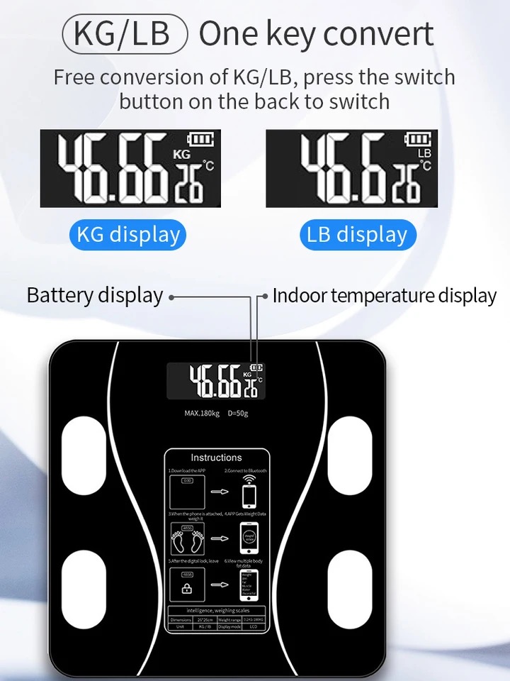 Weight Scale Multi-Functional Human Electronic Scale Home Professional Fat Measurement 180Kg Max Capacity