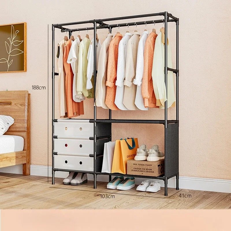 Metal Double Row Standing Coat Rack Multifunctional Shoe Shelf Bag Hooks Space Saving Home Bedroom Entrance Hall Organizer