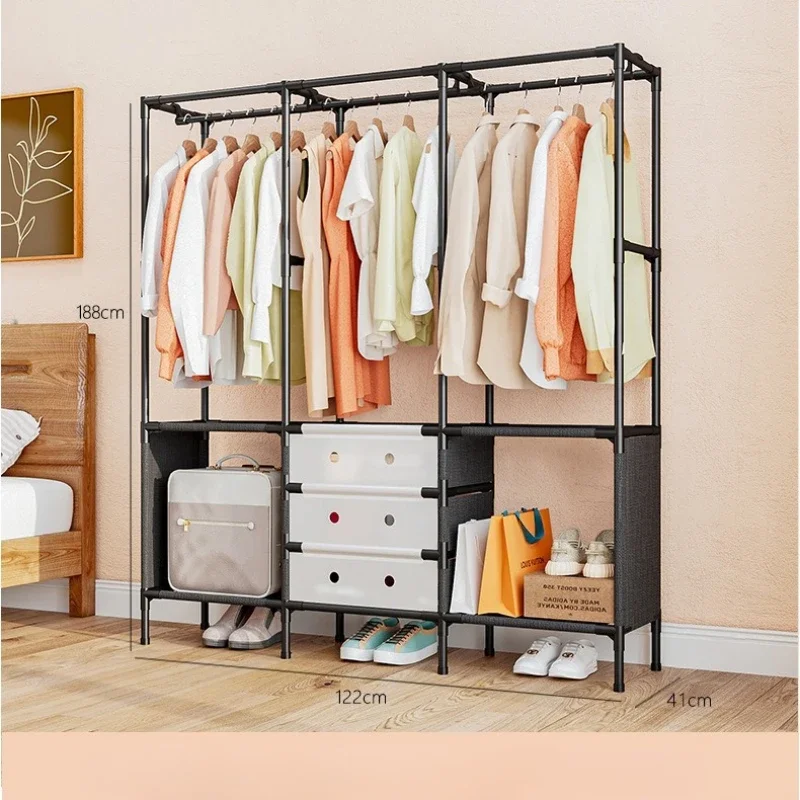 Metal Double Row Standing Coat Rack Multifunctional Shoe Shelf Bag Hooks Space Saving Home Bedroom Entrance Hall Organizer