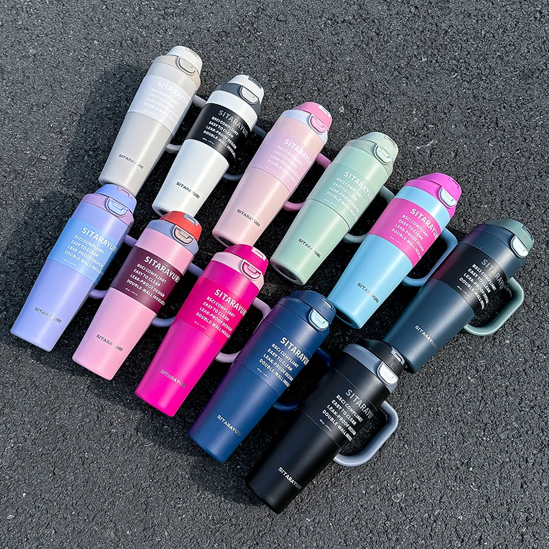 SITARAYURI Dual-Drink Insulated Tumbler 1.2L Stainless Steel Handled Cup Flip-Top Direct Sip & Straw Cup