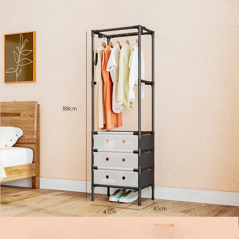 Metal Double Row Standing Coat Rack Multifunctional Shoe Shelf Bag Hooks Space Saving Home Bedroom Entrance Hall Organizer