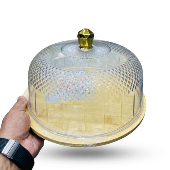 ACRYLIC CAKE SERVING BOWL TOP WITH WOODEN BASE