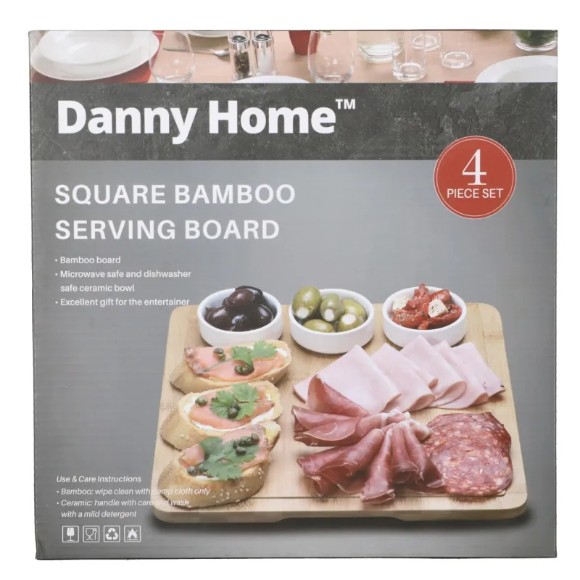 Danny Home Bamboo Serving Board & Bowls Set of 4 Pcs