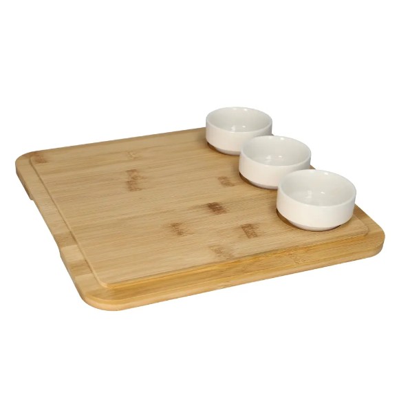 Danny Home Bamboo Serving Board & Bowls Set of 4 Pcs