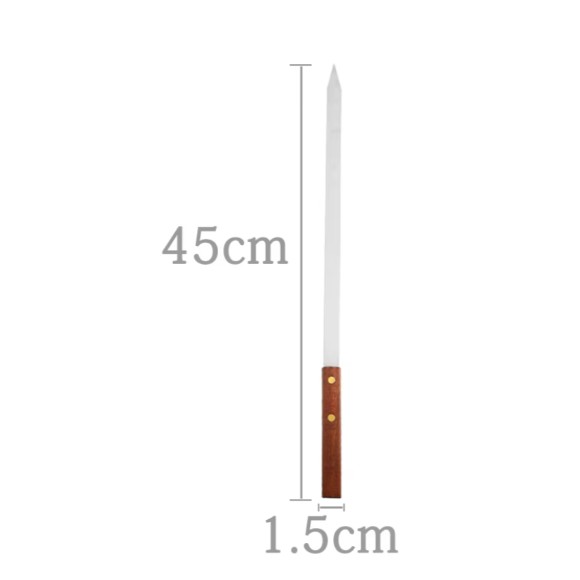 BBQ Barbecue Stainless Steel Kebab Skewers Turkish Flat Skewers with Long Wood Handle Pack of 5 - 45CM