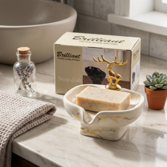 Brilliant Luxurious Soap Dish with Deer Decoration Soap Tray Suitable for Bathrooms