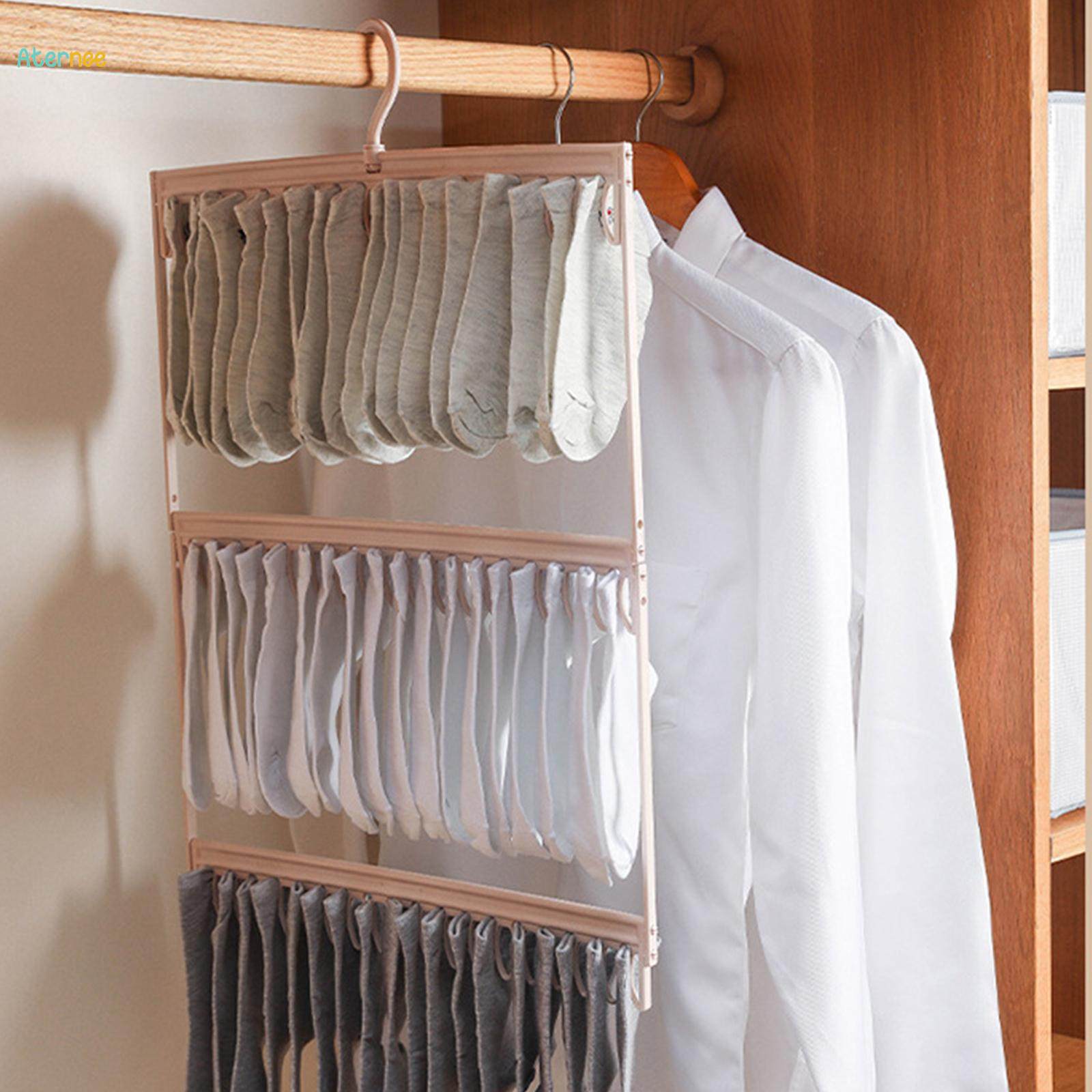 Underwear Hanger Clothes Drying Hanger with Clips for Balcony Closet Hotel 2 Tier