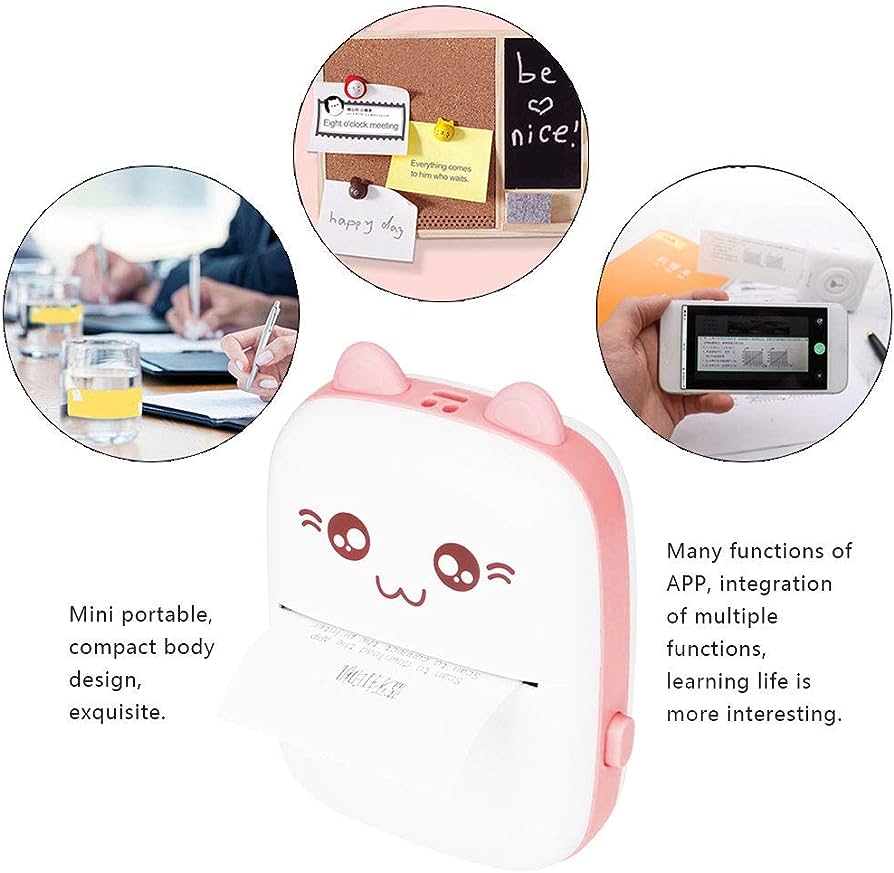Rechargeable Thermal Mini Printer Cute Photo Label Students Wireless Bluetooth Pocket Pictures Printer