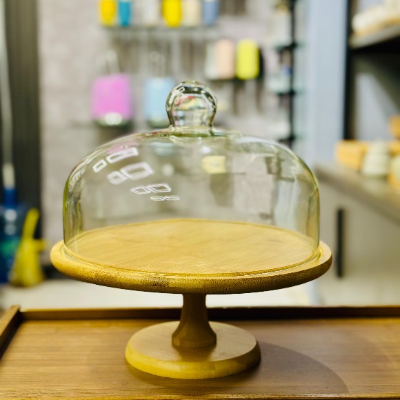Cake Dish Revolving Stand with Glass Doom