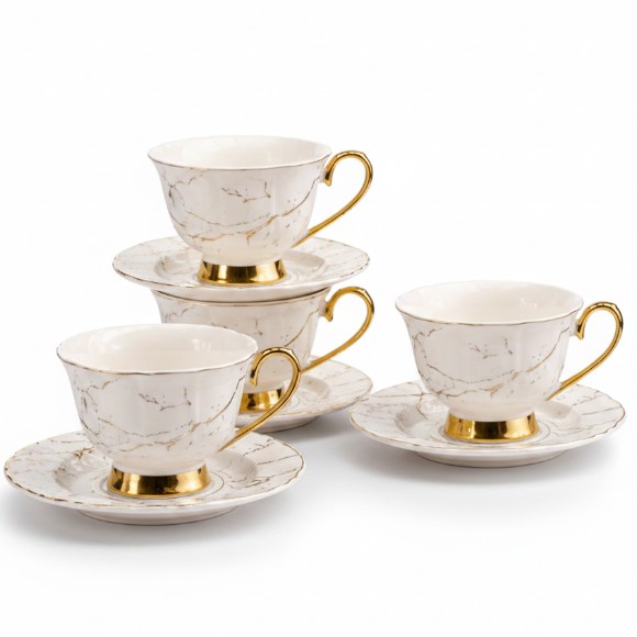 Ceramic Luxury Marble & Gold Aesthetic Cup & Saucer