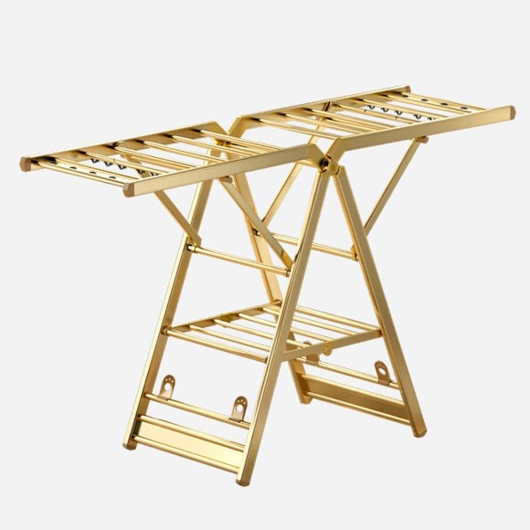 Clothes Drying Rack Non-Magnet Stainless Steel Gold Laundry Drying Rack Collapsible Laundry Hanger With Shoe Support