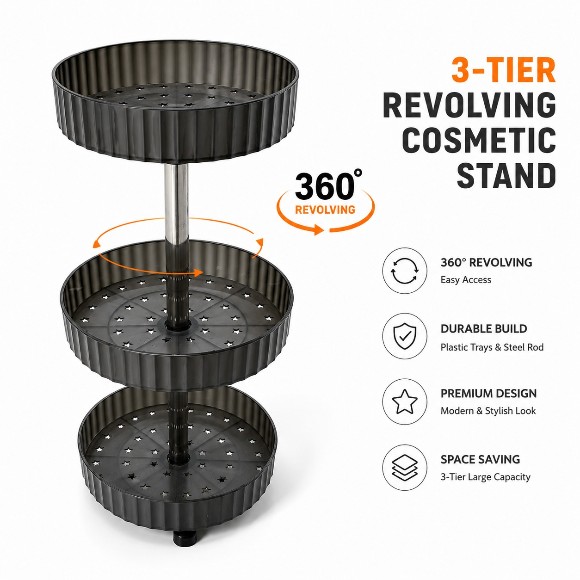 Cosmetic Stand 3 Layer with Metal Rod Revolving