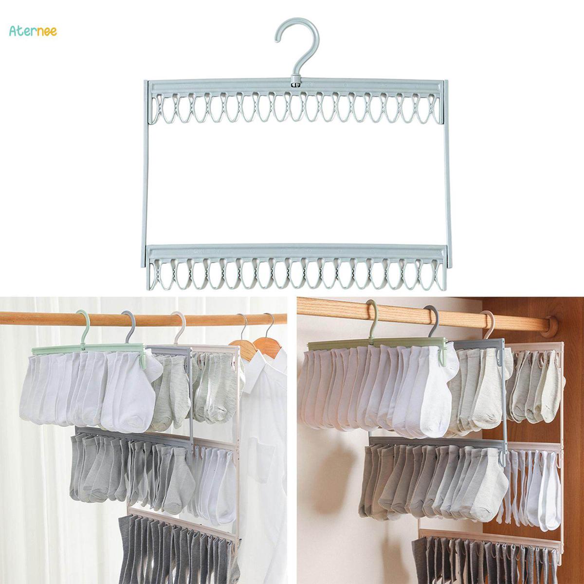 Underwear Hanger Clothes Drying Hanger with Clips for Balcony Closet Hotel 2 Tier