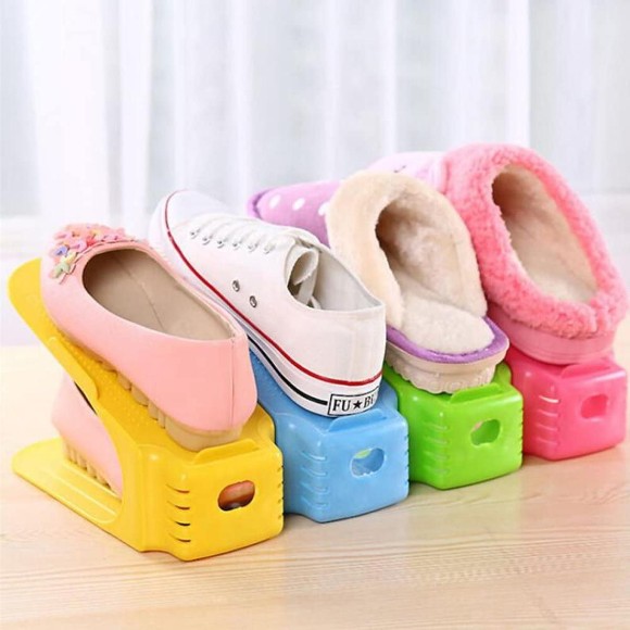 Display Rack Shoes Organizer Space-Saving Plastic Storage Rack Multi-color 1Pair