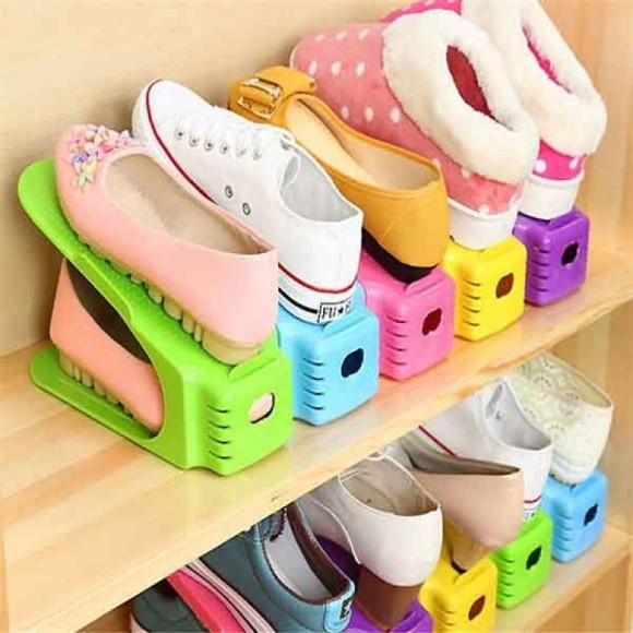 Display Rack Shoes Organizer Space-Saving Plastic Storage Rack Multi-color 1Pair
