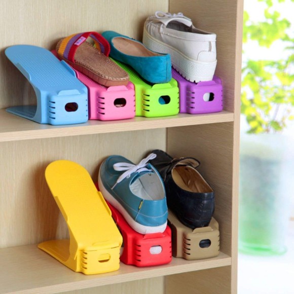 Display Rack Shoes Organizer Space-Saving Plastic Storage Rack Multi-color 1Pair