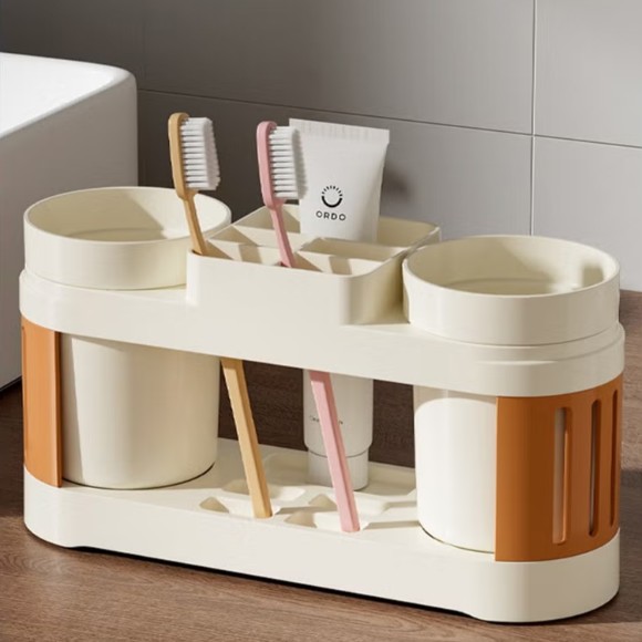 Dual-Cup Toothbrush Holder Set Anti-Slip Base