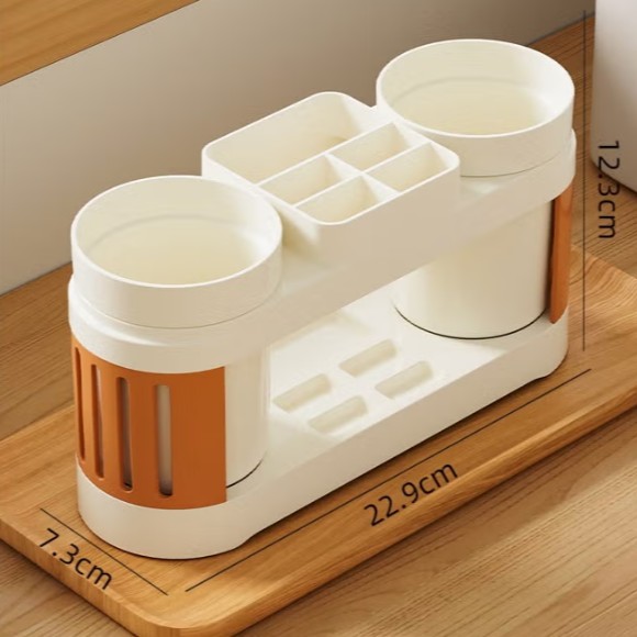 Dual-Cup Toothbrush Holder Set Anti-Slip Base