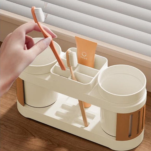 Dual-Cup Toothbrush Holder Set Anti-Slip Base