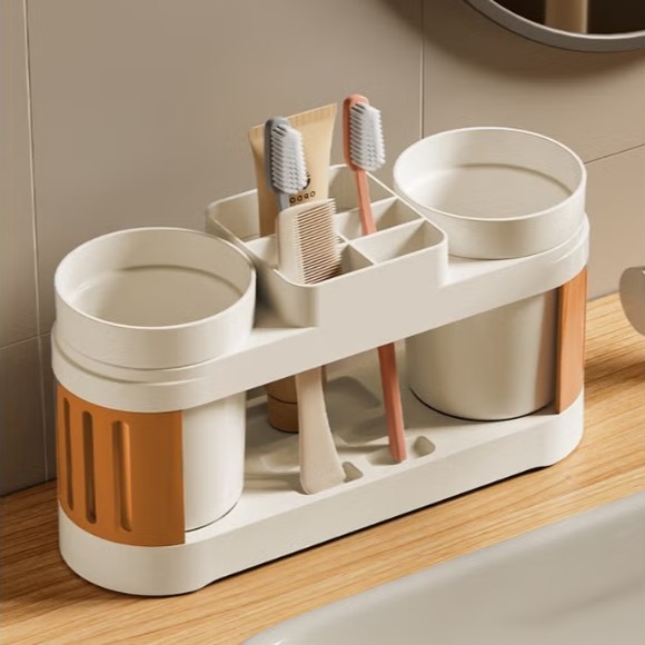 Dual-Cup Toothbrush Holder Set Anti-Slip Base