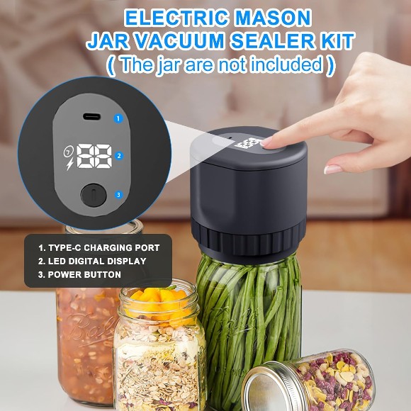 Electric Mason Jar Vacuum Sealer Kit Cordless Automatic Jar Sealer Kit for Food Storage