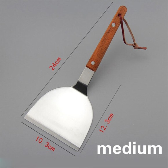Stainless Steel Tuurner Fried Shovel Roasting Wooden Handle Pizza Spatula BBQ Beef Roast Shovel Korean Steak Iron Plate